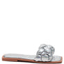 MARCUE PATENT PU QUILTED SLIDES IN WOVEN STRAPS
