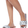 MARCUE PATENT PU QUILTED SLIDES IN WOVEN STRAPS