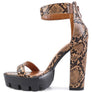 RATTLE SNAKE PRINT HIGH HEELED BLOCK SANDAL
