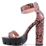 RATTLE SNAKE PRINT HIGH HEELED BLOCK SANDAL