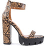 RATTLE SNAKE PRINT HIGH HEELED BLOCK SANDAL