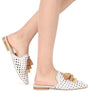 MIRIAM Woven Metallic Tassel Flat Mules
