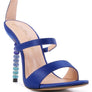 LAWSUIT RHINESTONE BALL HEEL SATIN SANDALS