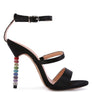 LAWSUIT RHINESTONE BALL HEEL SATIN SANDALS