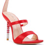 LAWSUIT RHINESTONE BALL HEEL SATIN SANDALS