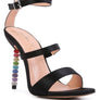 LAWSUIT RHINESTONE BALL HEEL SATIN SANDALS