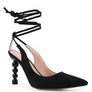 SPICED FAUX SUEDE CUT OUT HEEL LACEUP SANDALS