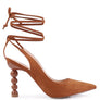 SPICED FAUX SUEDE CUT OUT HEEL LACEUP SANDALS