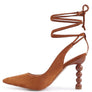 SPICED FAUX SUEDE CUT OUT HEEL LACEUP SANDALS