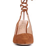 SPICED FAUX SUEDE CUT OUT HEEL LACEUP SANDALS