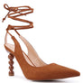 SPICED FAUX SUEDE CUT OUT HEEL LACEUP SANDALS