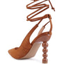 SPICED FAUX SUEDE CUT OUT HEEL LACEUP SANDALS