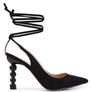 SPICED FAUX SUEDE CUT OUT HEEL LACEUP SANDALS