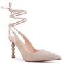 SPICED FAUX SUEDE CUT OUT HEEL LACEUP SANDALS