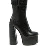 Bumpy Croc High Block Heeled Chunky Ankle Boots