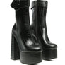 Bumpy Croc High Block Heeled Chunky Ankle Boots