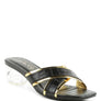 STELLAR GOLD LINE CROC TEXTURED LOW HEEL SANDALS