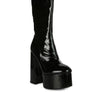 VINKELE Patent PU Platform Heeled Calf Boots