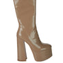 VINKELE Patent PU Platform Heeled Calf Boots