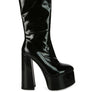 VINKELE Patent PU Platform Heeled Calf Boots
