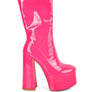 VINKELE Patent PU Platform Heeled Calf Boots