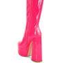 VINKELE Patent PU Platform Heeled Calf Boots