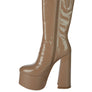 VINKELE Patent PU Platform Heeled Calf Boots