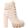 PINES Faux Leather Fur Collared Ankle Boots
