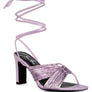 xuxa metallic tie up block heel sandals