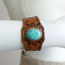 Camel Leather Cuff Bracelet W/ Turquoise Stone