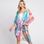 DIONA J HAND DRAWN TROPICAL LEAVES KIMONO ONE SIZE COLOR TURQUOISE