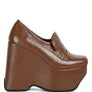 GILLIAM Beige High Platform Wedge Loafers