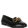 Chunky Metal Chain Faux Leather Loafers