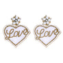 2-Tier Jeweled Heart Shaped "LOVE" Bead Mix Handmade Beaded Dangle and Drop Earrings in Gold Tone Metal