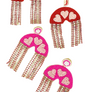 2-Tier Jeweled Tassel Heart Rainbow Seed Bead Handmade Beaded Embroidery Long Drop Valentine Earrings in Gold Tone Metal
