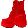 ASHCAN Red High Platform Velvet Ankle Boots
