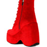 ASHCAN Red High Platform Velvet Ankle Boots