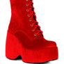 ASHCAN Red High Platform Velvet Ankle Boots