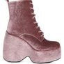 ASHCAN Red High Platform Velvet Ankle Boots