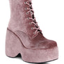 ASHCAN Red High Platform Velvet Ankle Boots
