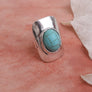 Stylish Adjustable Silver Ring With Turquoise Gem