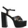 De-Vil Crisscross Straps Slim Block Heel Sandals