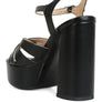 De-Vil Crisscross Straps Slim Block Heel Sandals