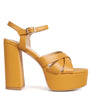 De-Vil Crisscross Straps Slim Block Heel Sandals