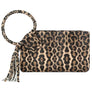 Leopard Cuff Handle Tassel Wristlet Clutch