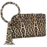 Leopard Cuff Handle Tassel Wristlet Clutch