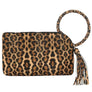 Leopard Cuff Handle Tassel Wristlet Clutch