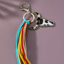 animal print cow head leather tassel key chain