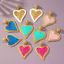 Raffia straw two tone heart drop earrings