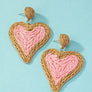 Raffia straw two tone heart drop earrings